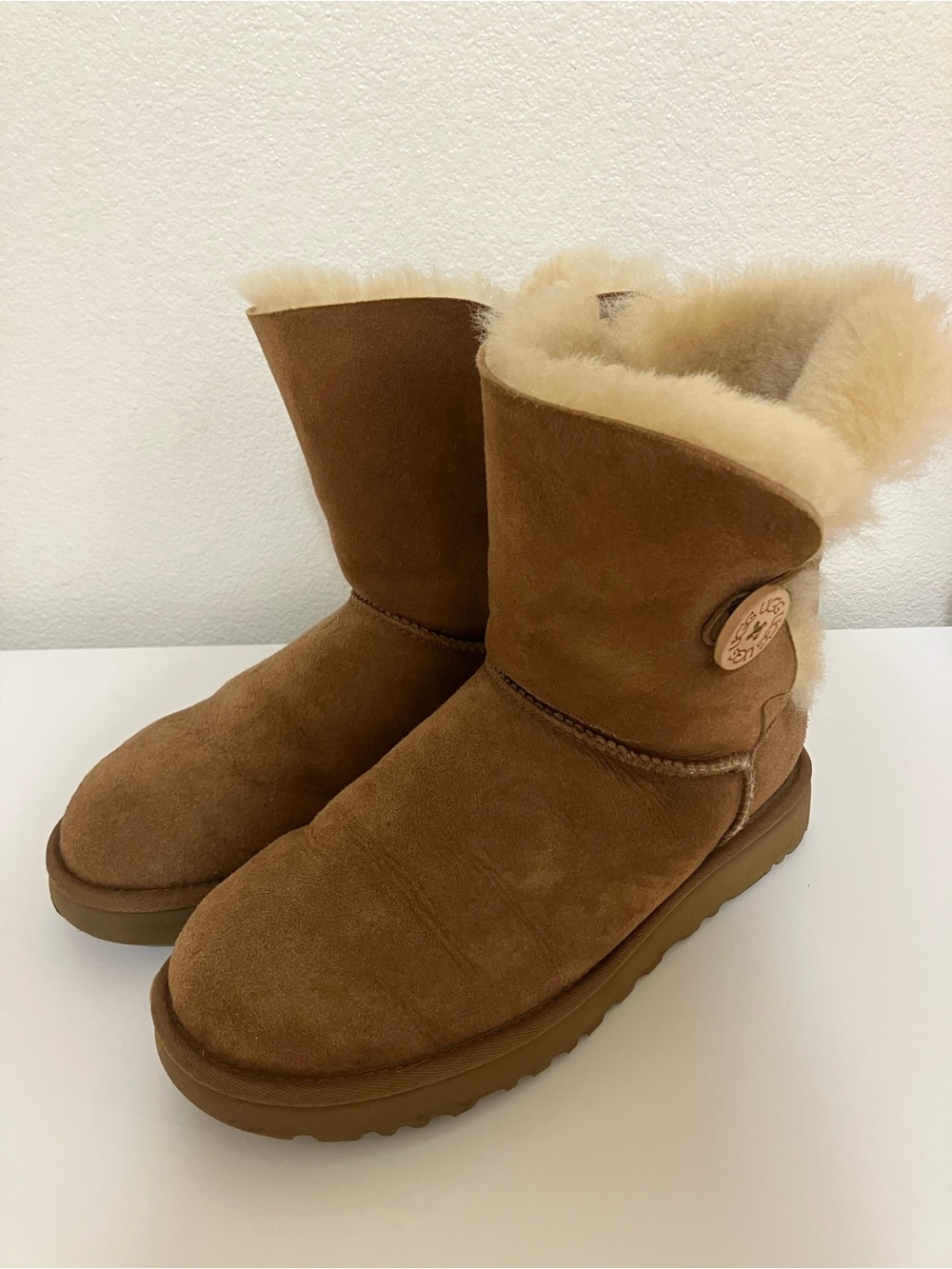 UGG Chestnut Suede Shearling Button Short Boot